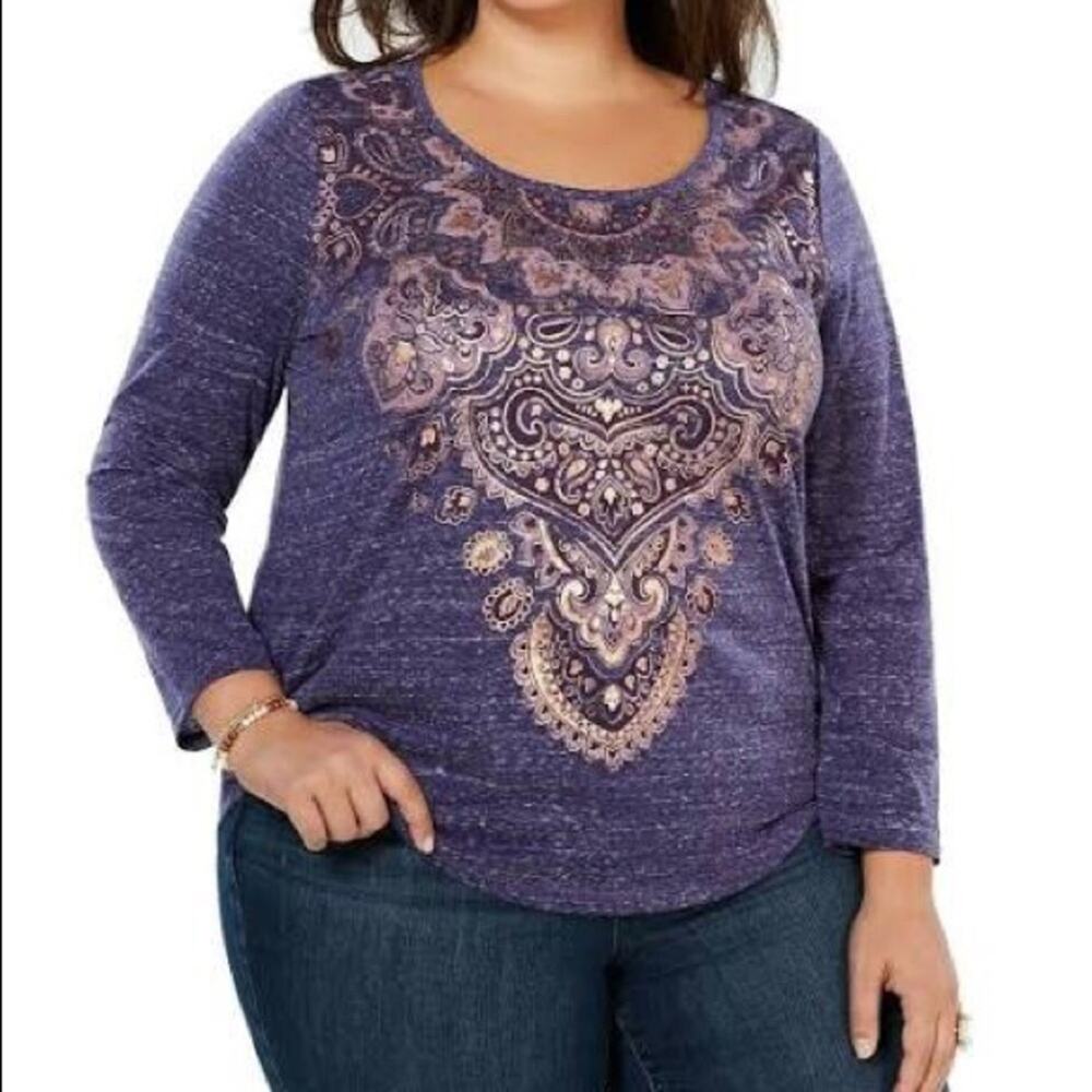 Style & Co. Women’s V-Neck Lace Detail Tee-1X
